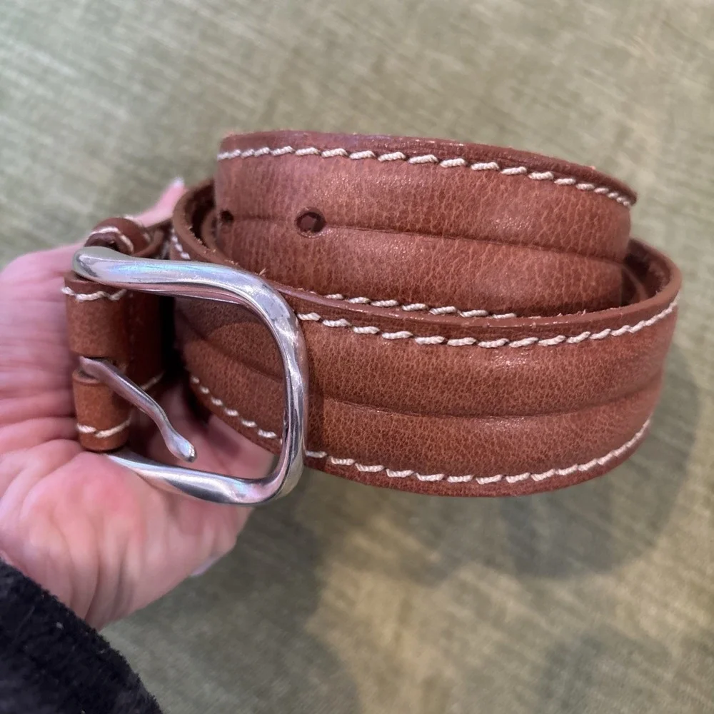Brighton Leather Belt M21774 Brown White Stitching 1.25